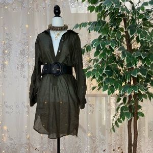 Brand New Zara Linen Shirt Dress in Army Green